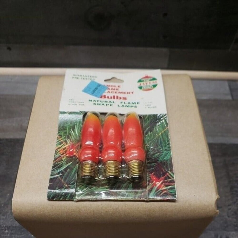 Vintage Jayem Red & Yellow Flame Bulbs C7 1/2 C7.5 Socket Pack of 3 Bulbs NOS